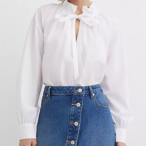 LOFT Poplin Ruffle Neck Bow Blouse - Size Medium